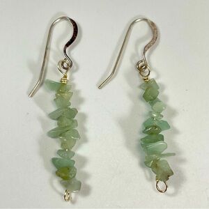 Aquamarine Chips 925 Sterling Silver Hook Setting Dangle Earrings Beaded Boho